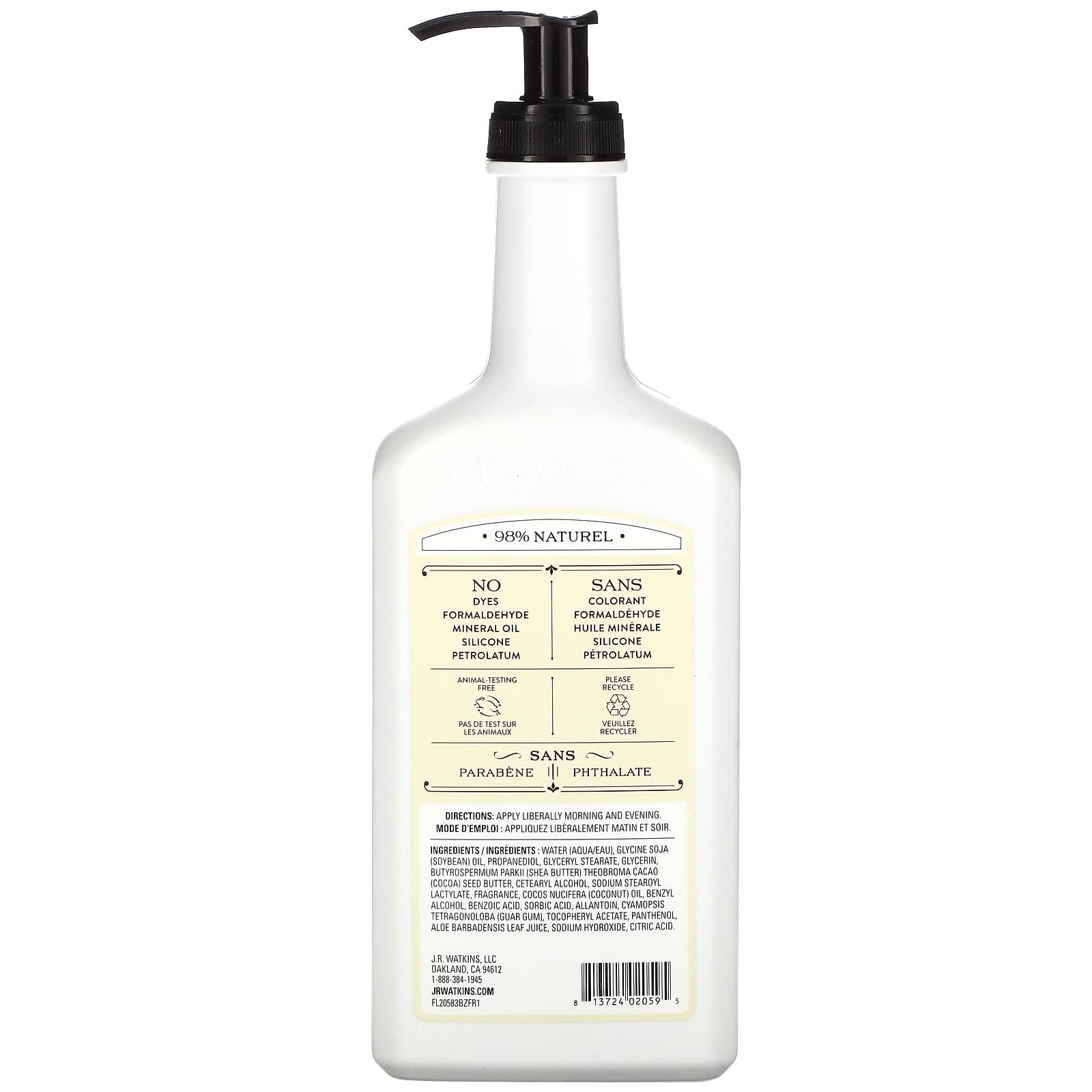 J.R. Watkins Coconut Milk and Honey lotion ingredients close-up showing natural oils.