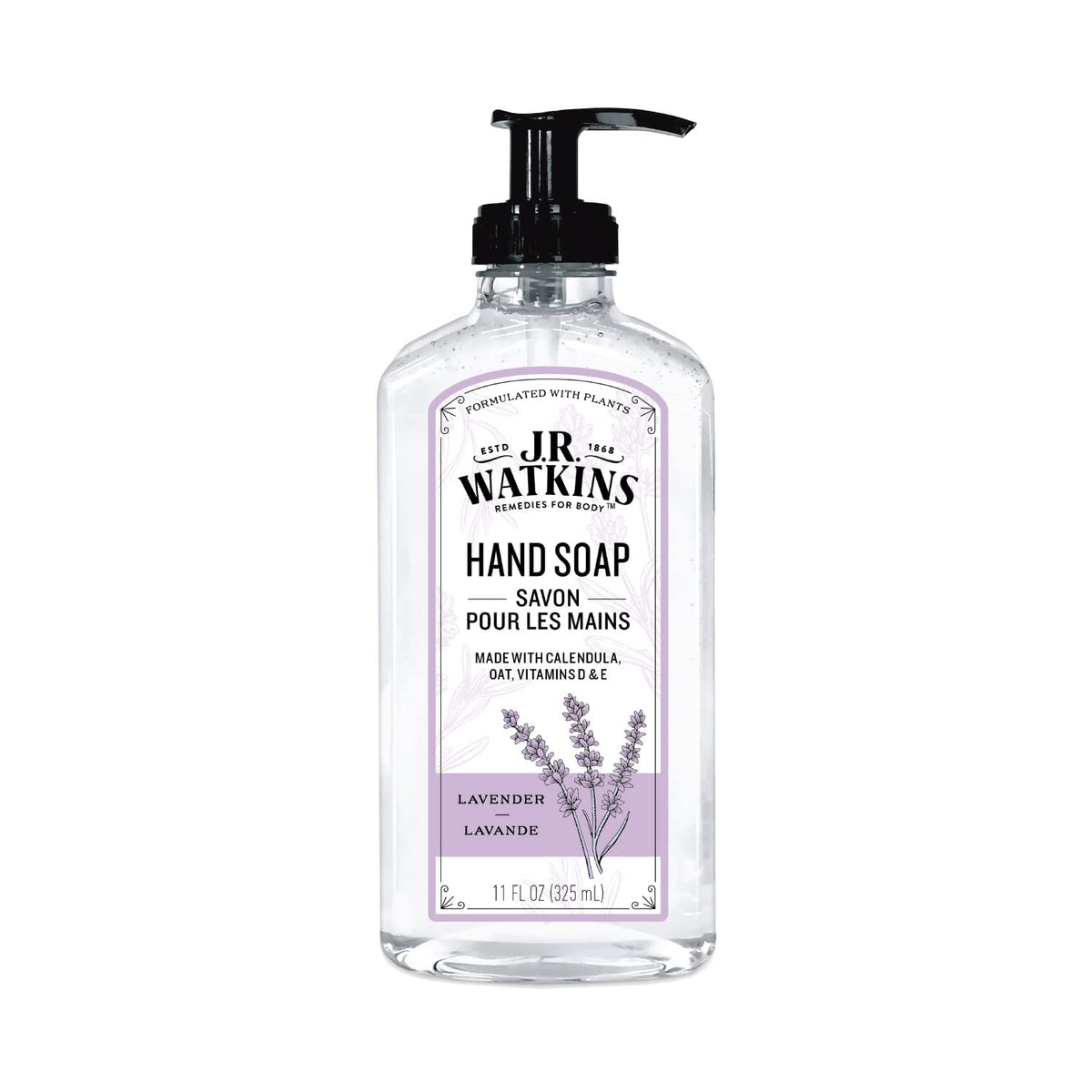 J.R. Watkins Lavender hand soap bottle with a stylish design and calming aroma