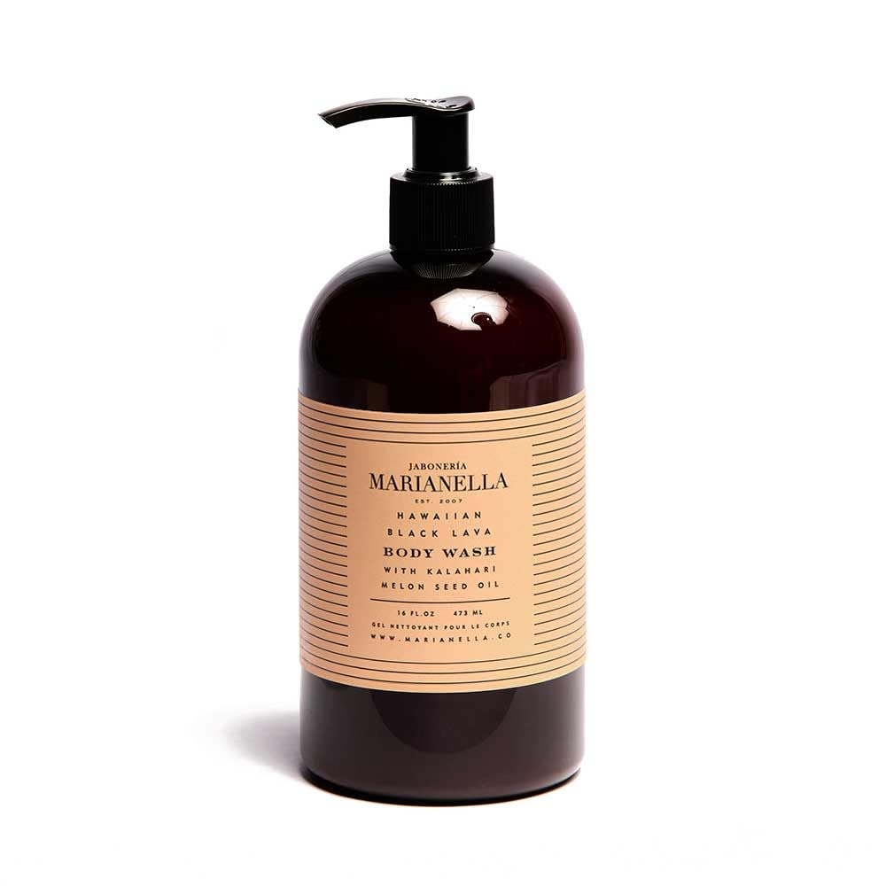 Jaboneria Marianella Hawaiian Black Lava Body Wash bottle for a spa-like refreshing cleanse.