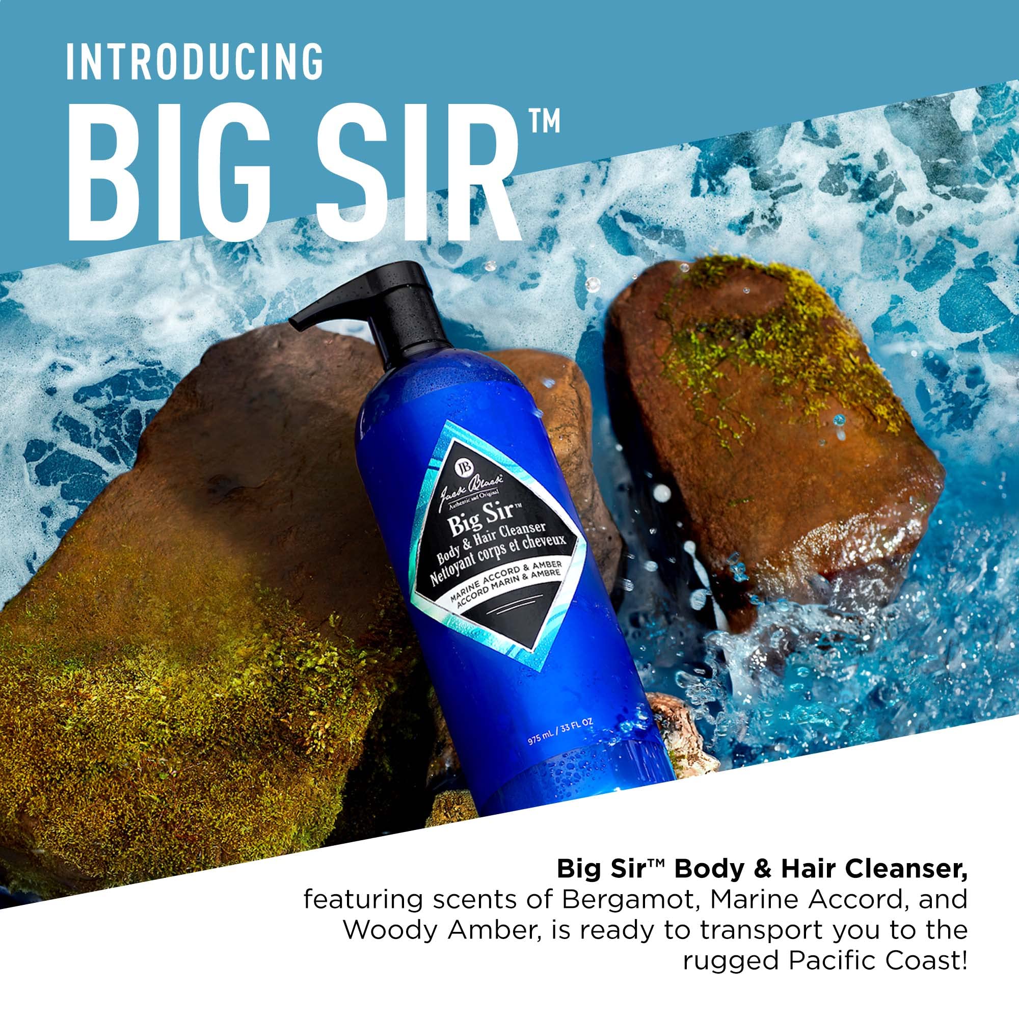 Jack Black Big Sir foam-lather—rich, skin-friendly cleansing for body and hair.