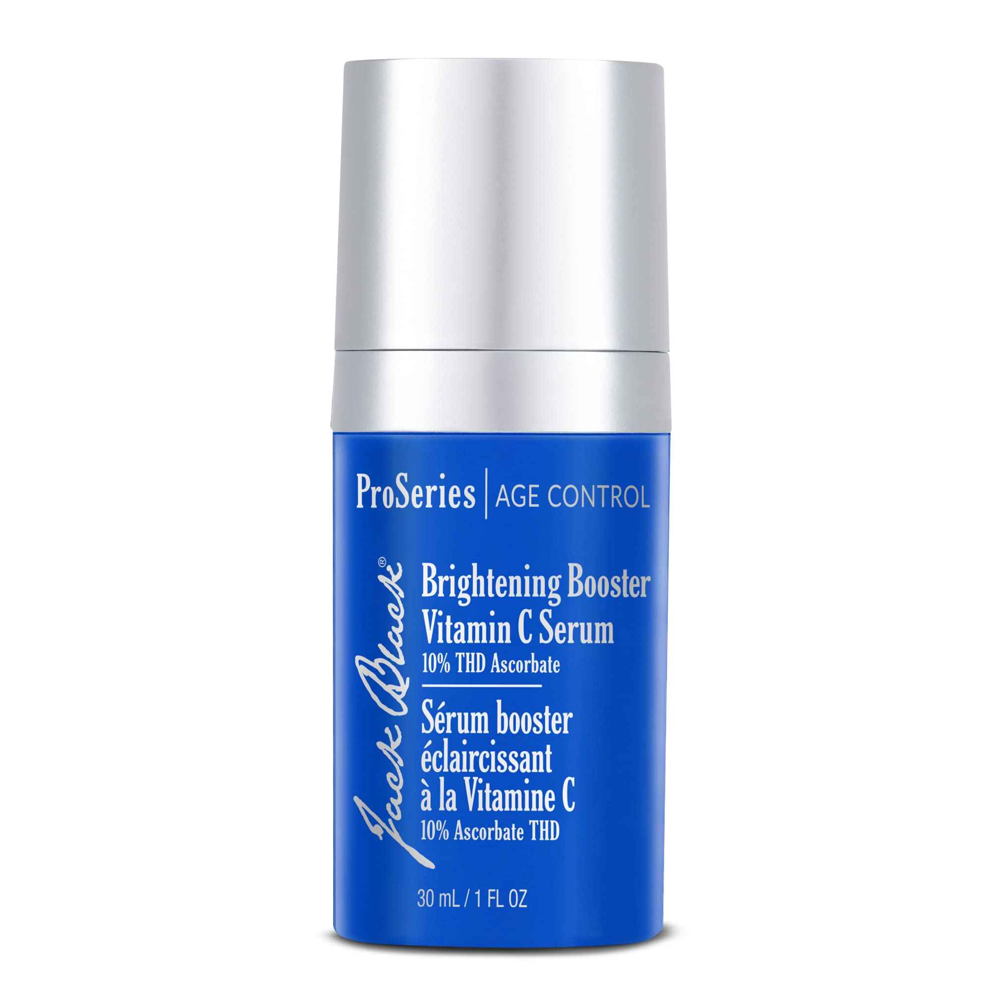 Jack Black Brightening Booster Serum bottle close-up highlights hydration and brightness