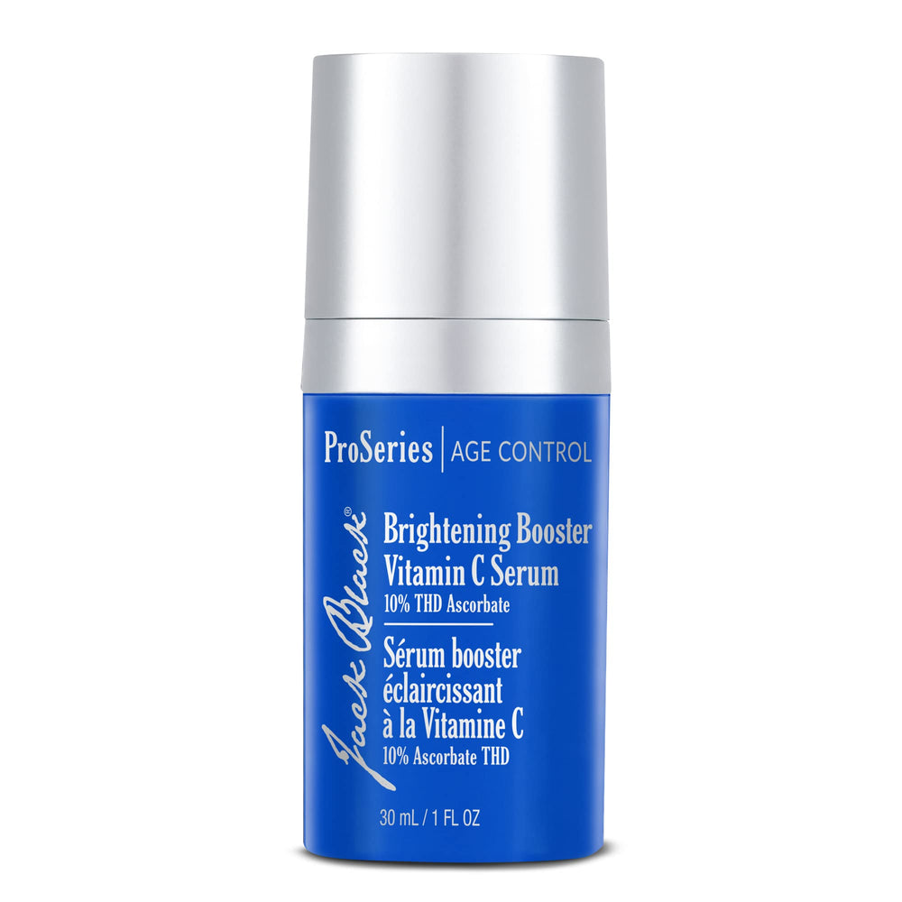 Jack Black Brightening Booster Serum bottle close-up highlights hydration and brightness