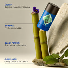 Jack Black JackZen mid-notes visuals showcase bamboo, clary sage, violet with fresh scent