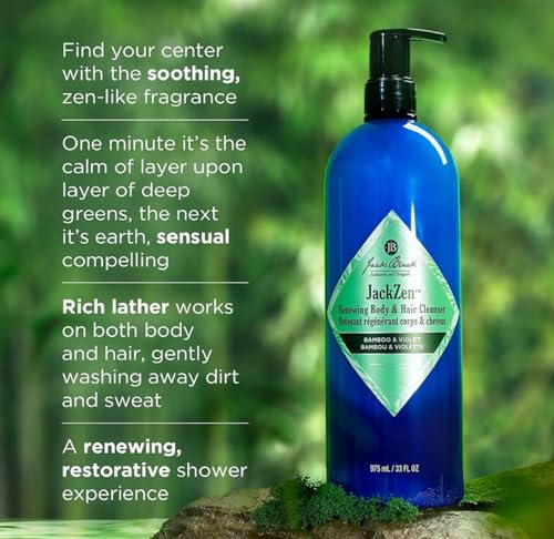 Jack Black JackZen Renewing fragrance notes of bamboo and violet elevate the shower mood