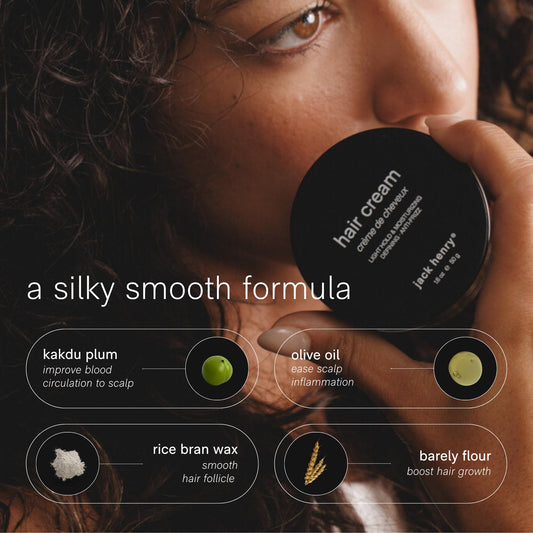 Jack Henry Hair Styling Cream dispenser pump shows easy application for quick styling.