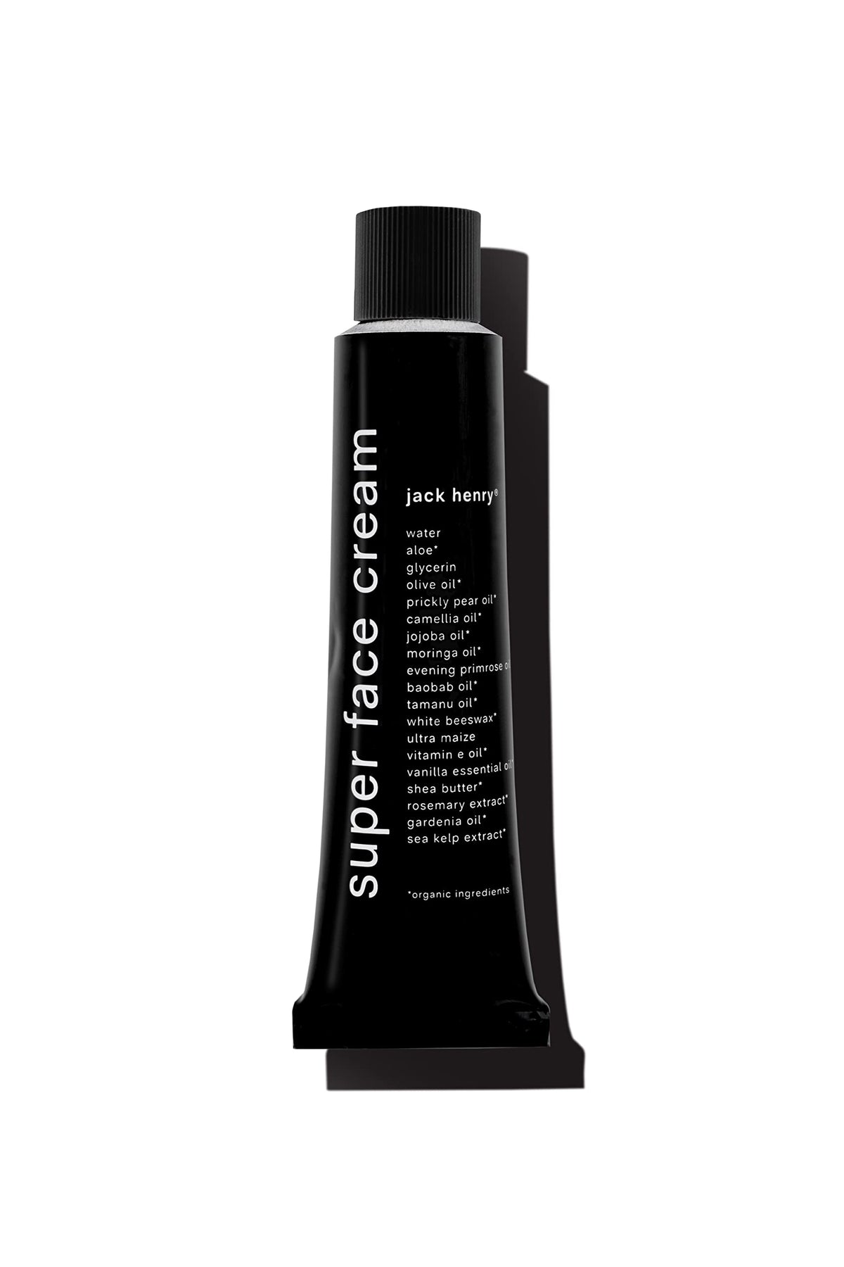 Jack Henry Super Face Cream bottle highlights lightweight hydration for daily use.