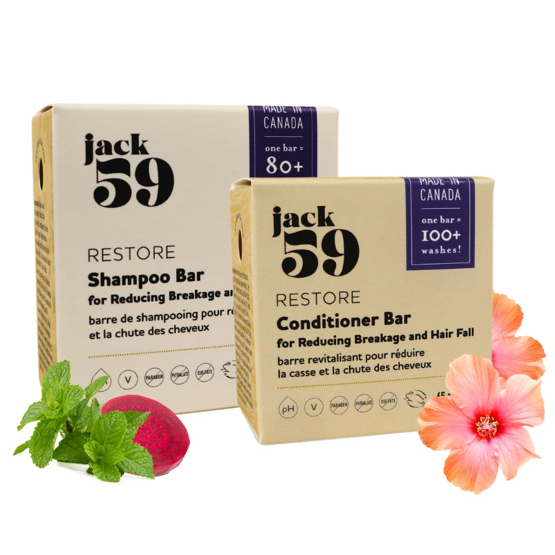 Jack59 all-natural shampoo bar set boosts hair strength and hydration for on-the-go care.