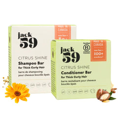 Jack59 Citrus Shine shampoo bar close-up highlighting hydrating formula for defined curls