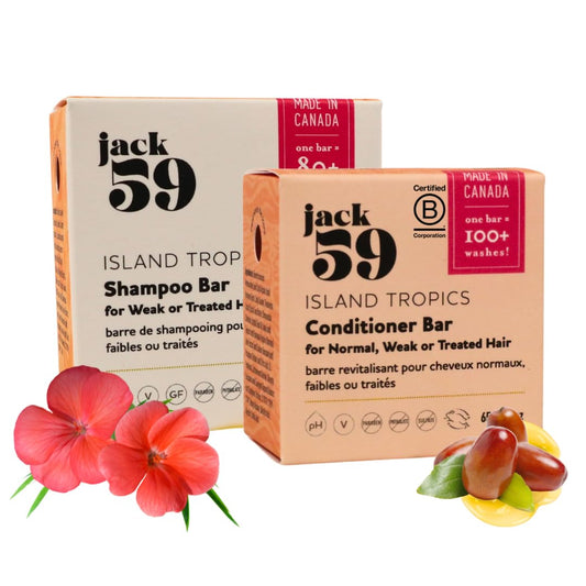 Jack59 Island Tropics shampoo bar closeup highlighting creamy lather and hydration.