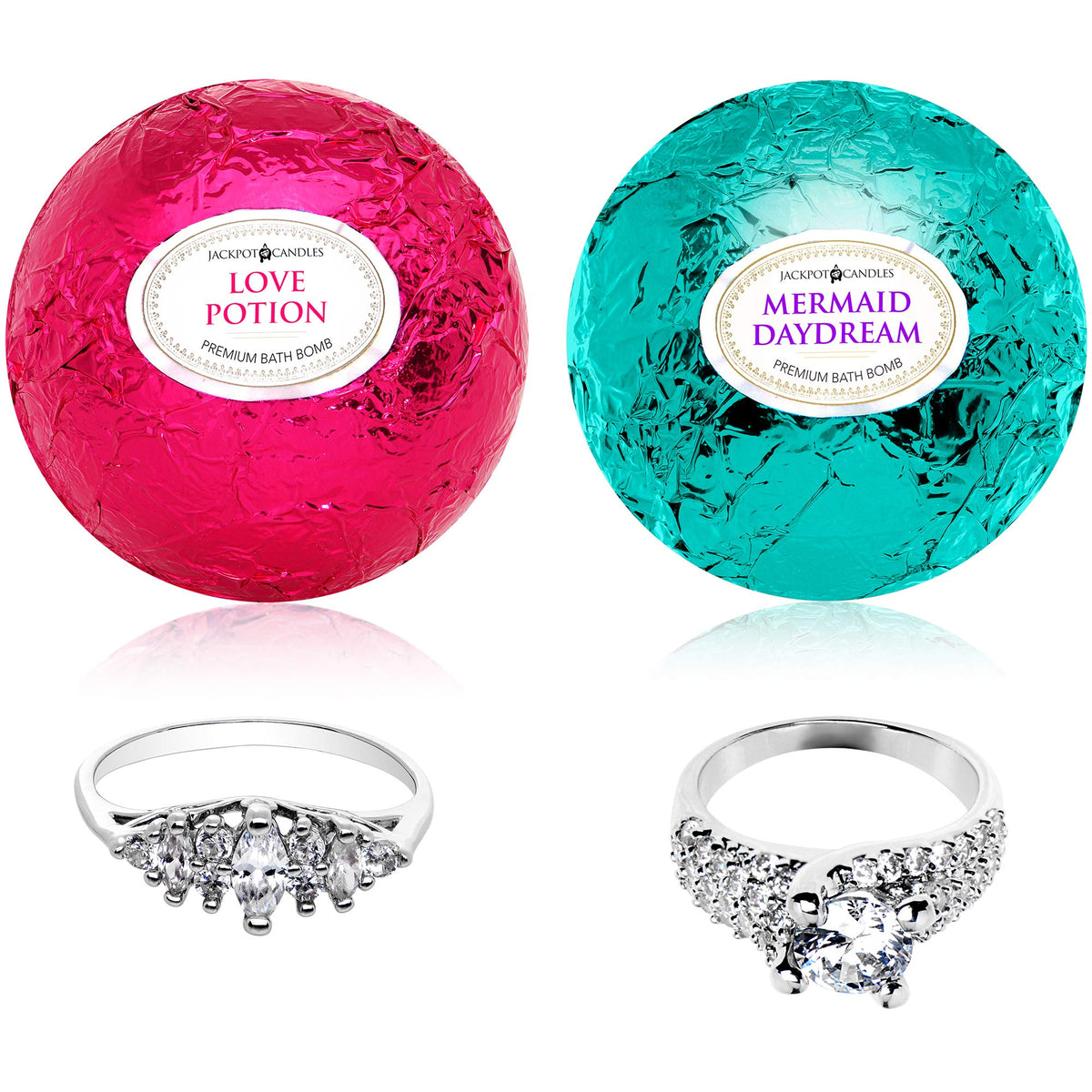 Jackpot Candles Mermaid Love Potion 2-pack bath bombs ready for a luxurious soak.
