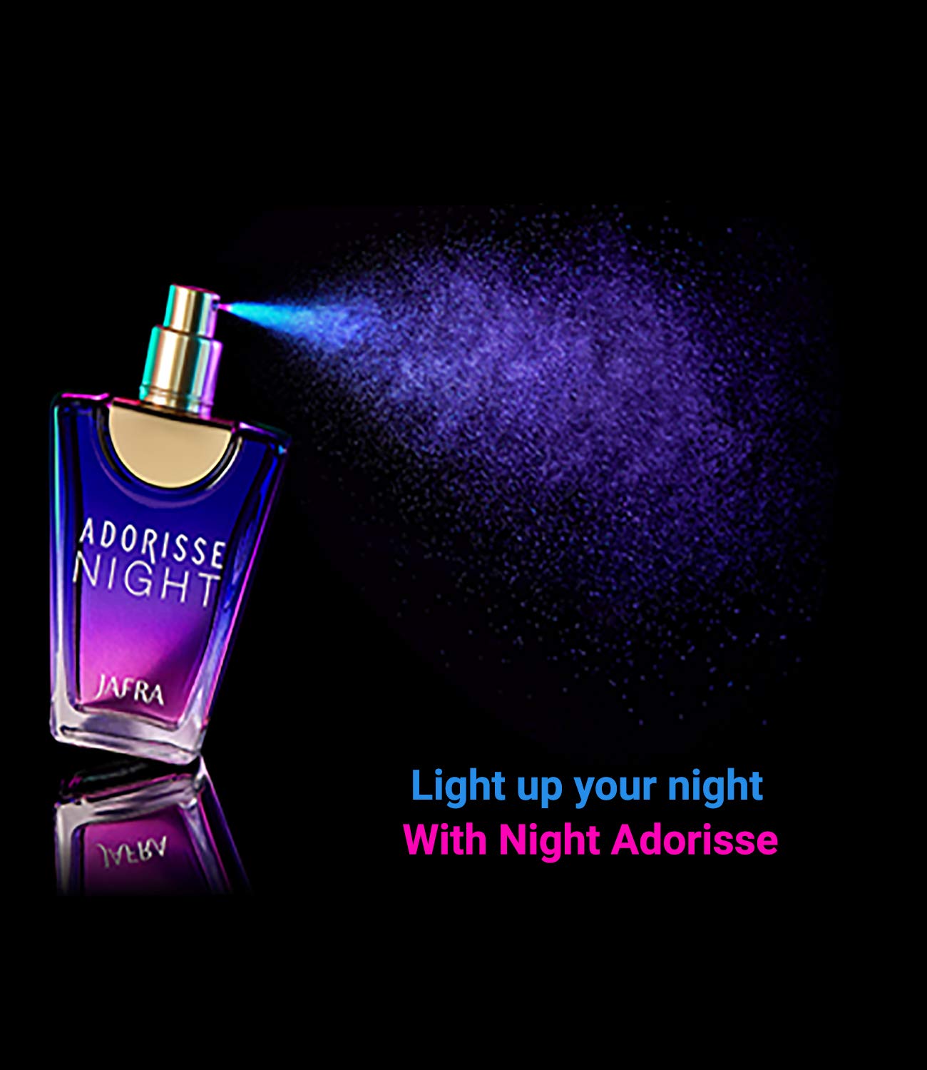 Jafra Adorisse Night lifestyle scene conveys evening allure and confidence.