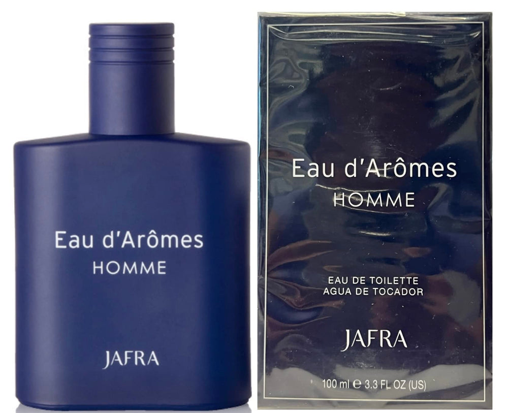 JAFRA Eau d'Arômes Homme bottle front showing sleek design for everyday confidence.