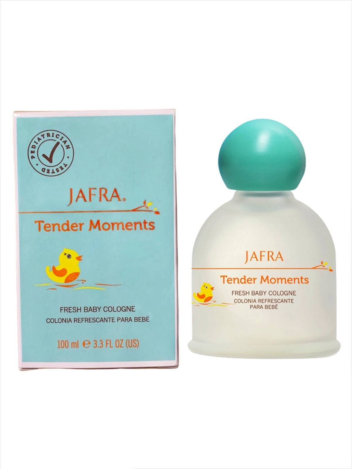 JAFRA Tender Moments Fresh Baby Cologne packaging highlights a soft, child-friendly design.