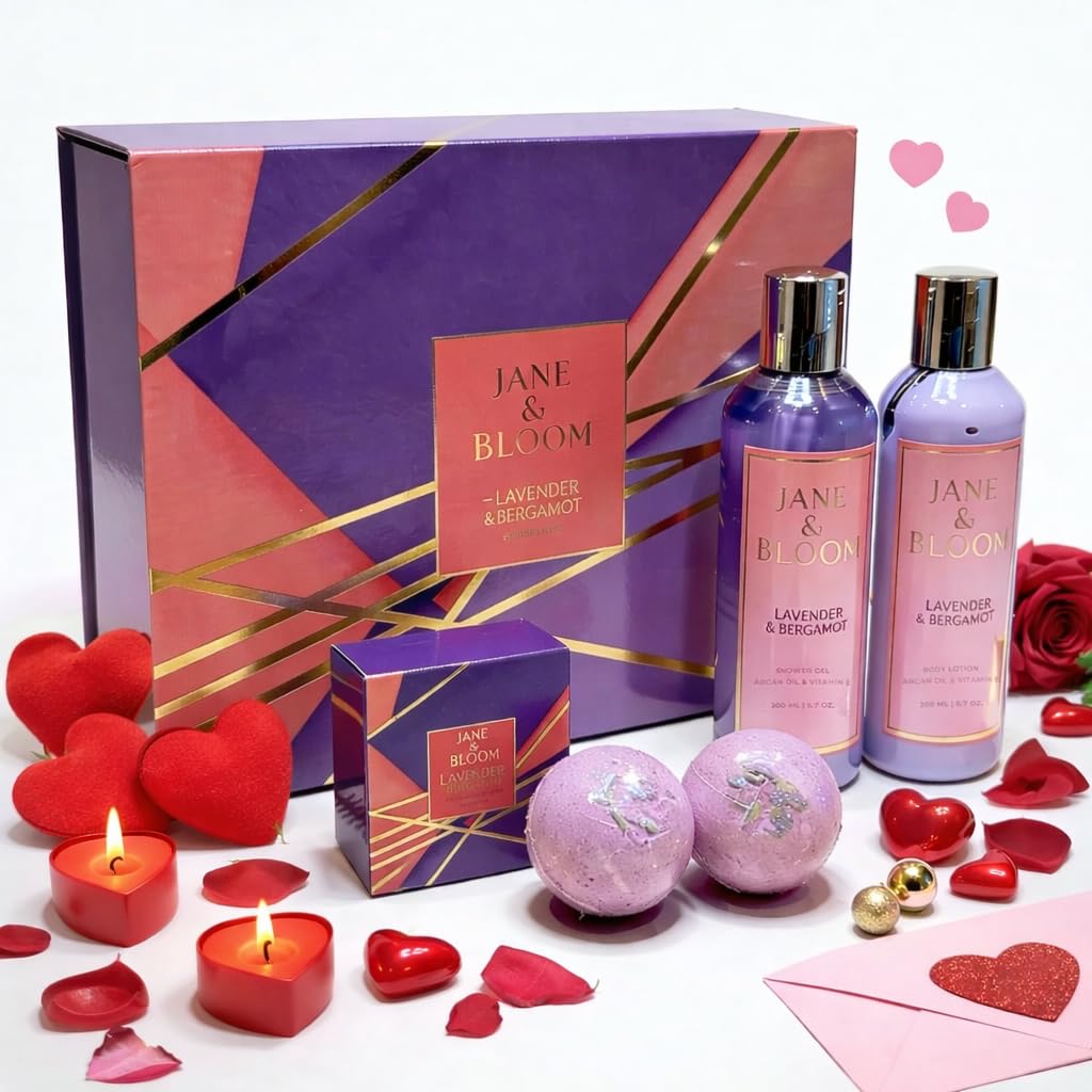 Jane & Bloom Lavender & Bergamot Gift Set packaging, premium luxury gift.