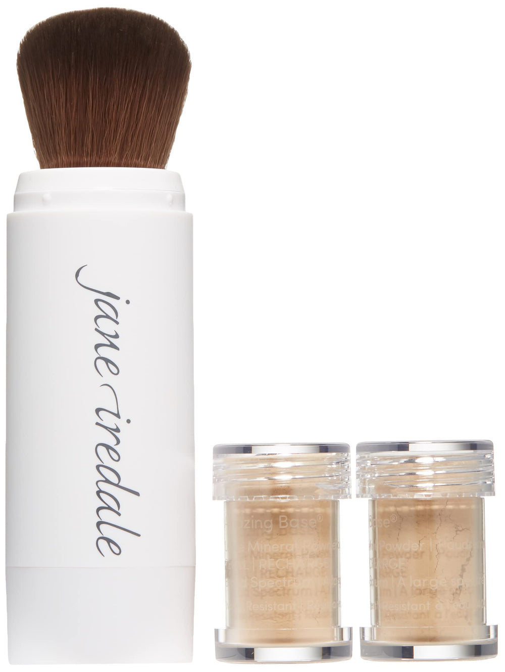 Jane Iredale Amazing Base flow-through brush enables seamless on-the-go application.