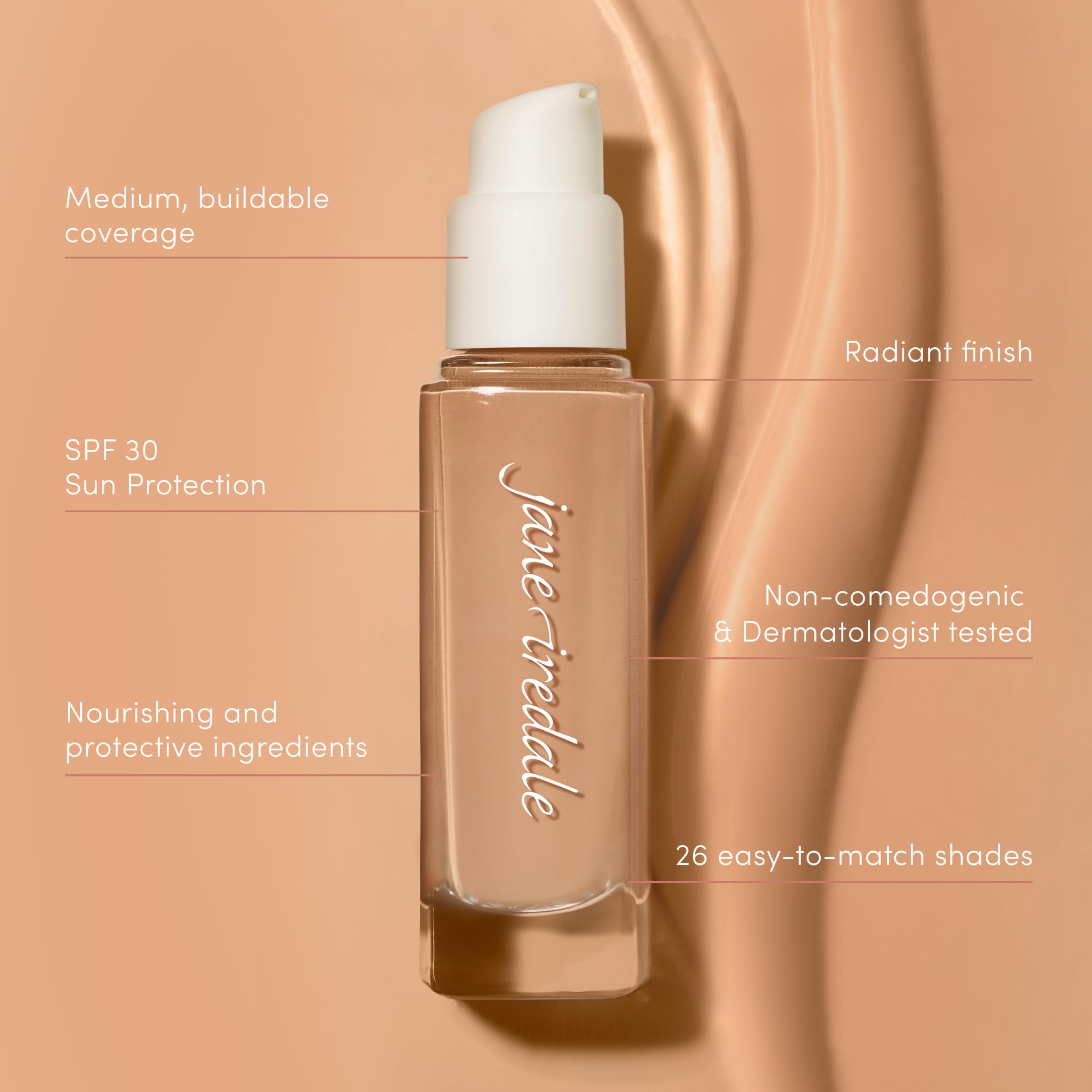 Jane Iredale Skintuition foundation with SPF 30 protection for daytime use.