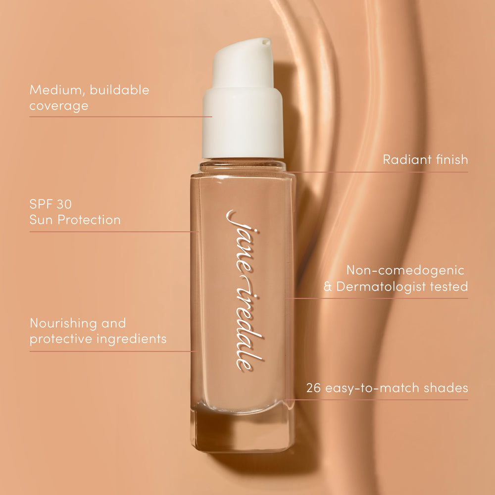 Jane Iredale Skintuition foundation with SPF 30 protection for daytime use.
