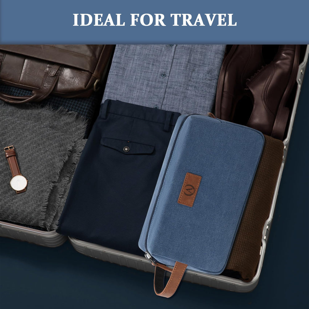 Janhavi groomsmen gift-ready toiletry bag in blue.