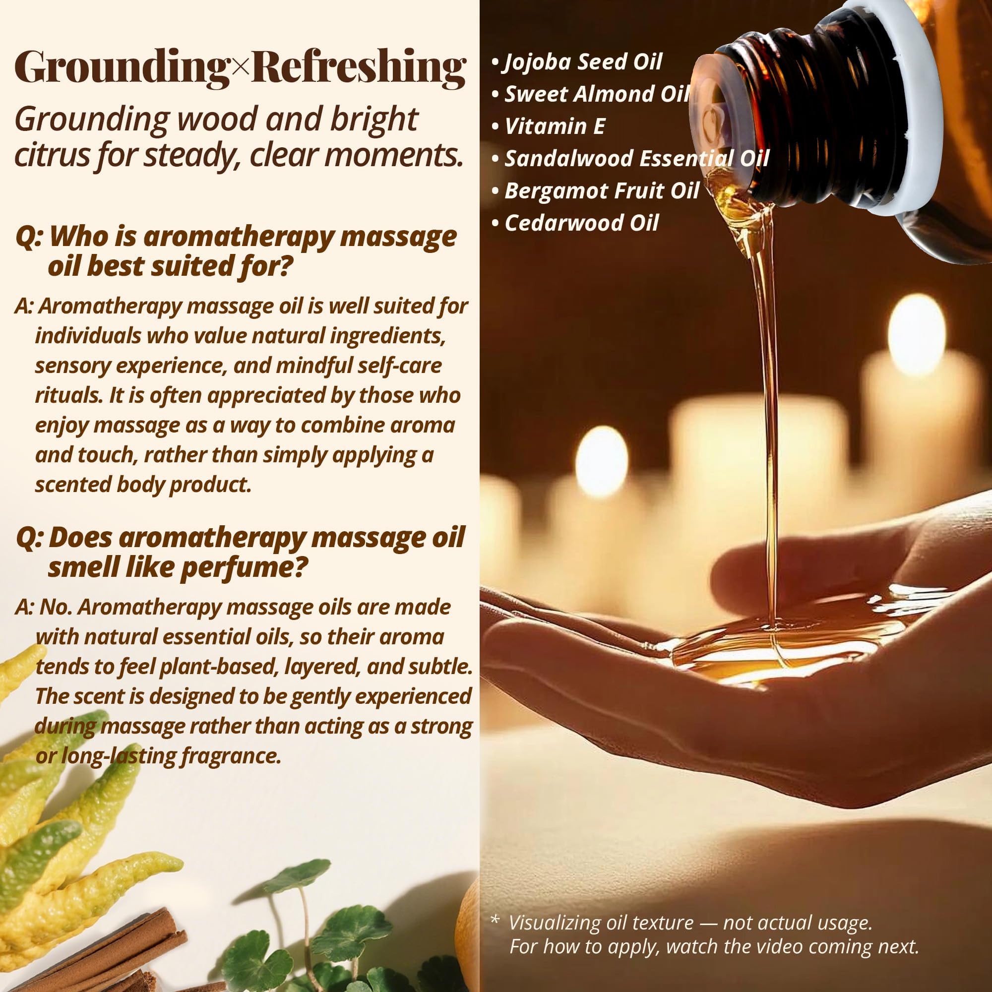 Janicorn sandalwood bergamot massage oil glides smoothly on skin for comfort