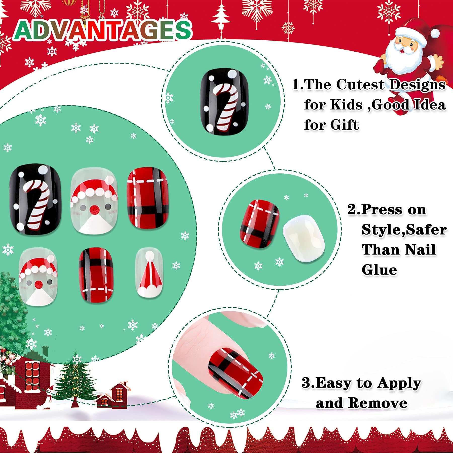 JANYUN Christmas kids nails packaging highlights four themed sets for variety.