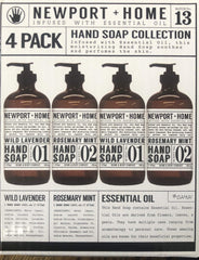 JAROFUREL Newport hand soap bottles arranged on a clean glass pump set for daily use.