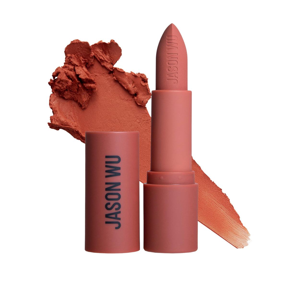 Jason Wu Hot Fluff lipstick swatch shows weightless, skin-like matte color