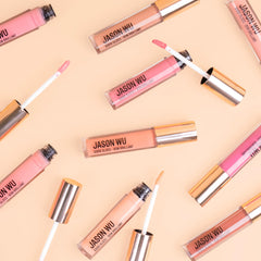 Lip glow shot using Jason Wu Good Gloss Almond Latte reveals medium pigment shine.