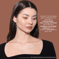 Jason Wu Good Gloss Almond Latte bottle surrounded by sunflower and jojoba oils for hydration.
