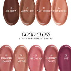 Hyaluronic acid in Jason Wu Good Gloss Almond Latte for subtle plumping effect.