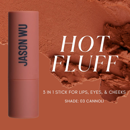 Jason Wu Hot Fluff blush on cheek, soft monochrome glow.