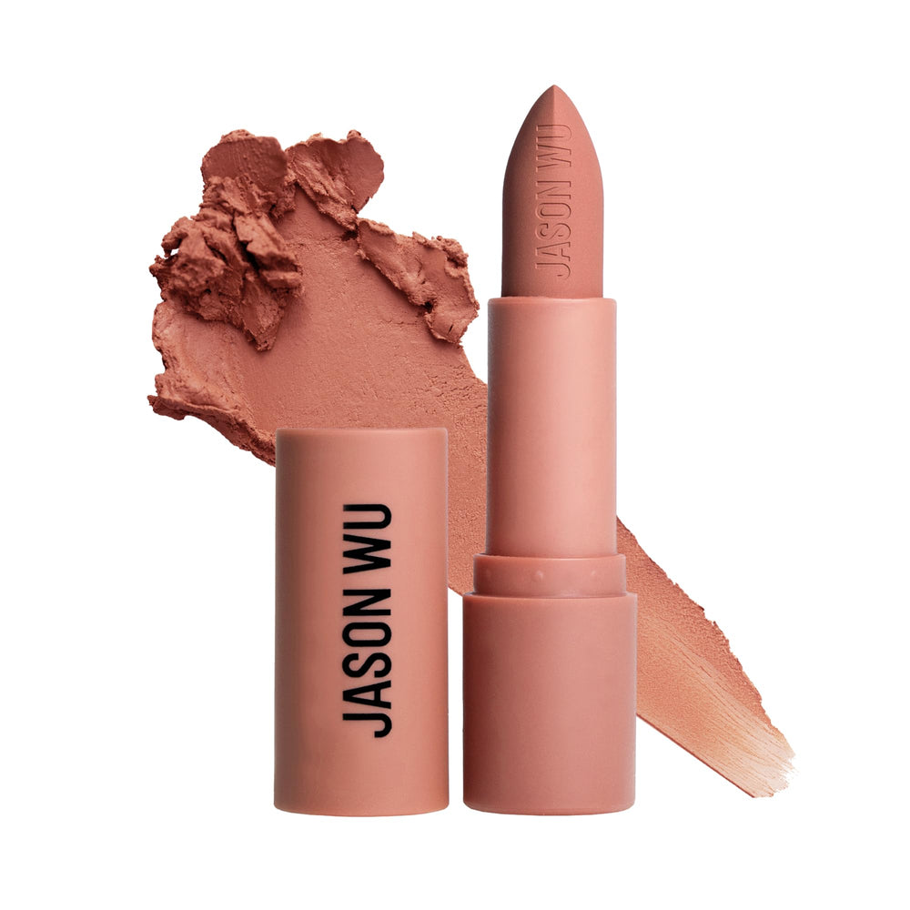 Jason Wu Hot Fluff lipstick close-up in Sugar Cookie with weightless matte finish.