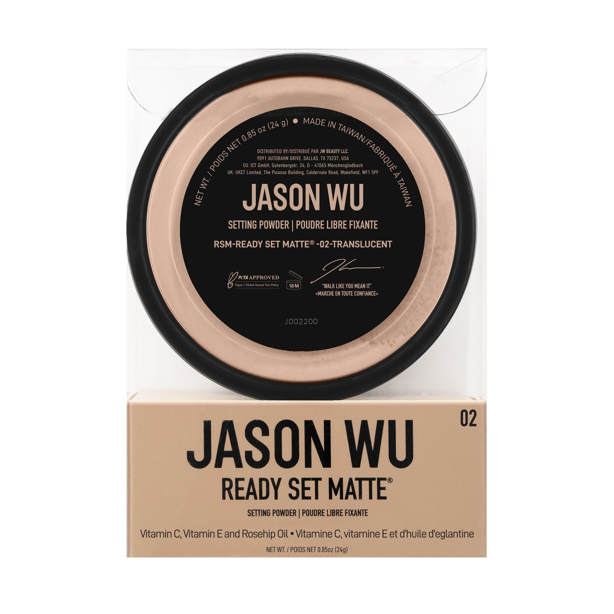 Jason Wu Ready Set Matte translucent powder in a jar for a shine-free finish