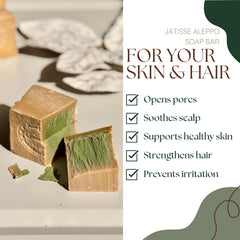 Jatisse Aleppo Soap with olive oil and laurel oil, ideal for gentle moisturization.