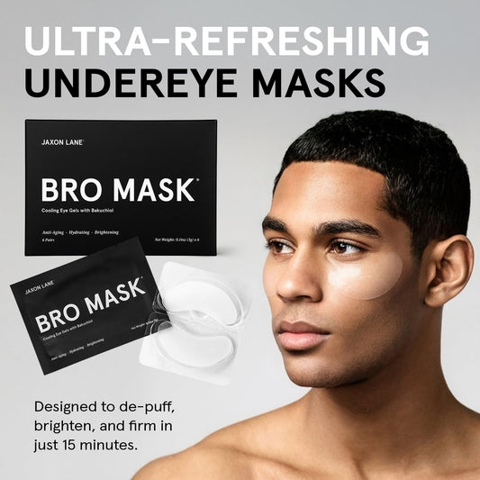 JAXON LANE Bro Mask under-eye patches being applied for quick rejuvenation.