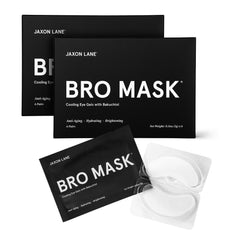 JAXON LANE Bro Mask packaging with under-eye patches delivering hydration and anti-puffiness.