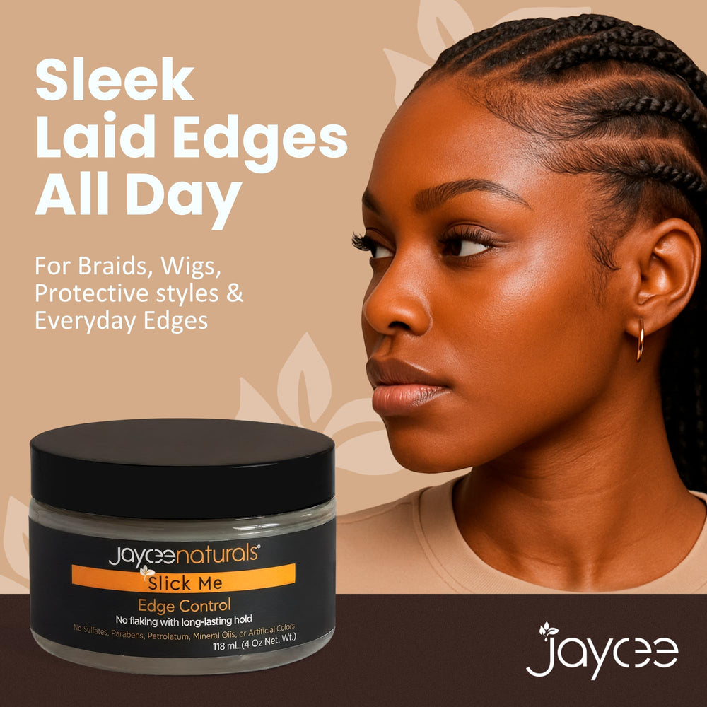Jaycee Naturals Slick Me Edge Control tames baby hairs without flaking.