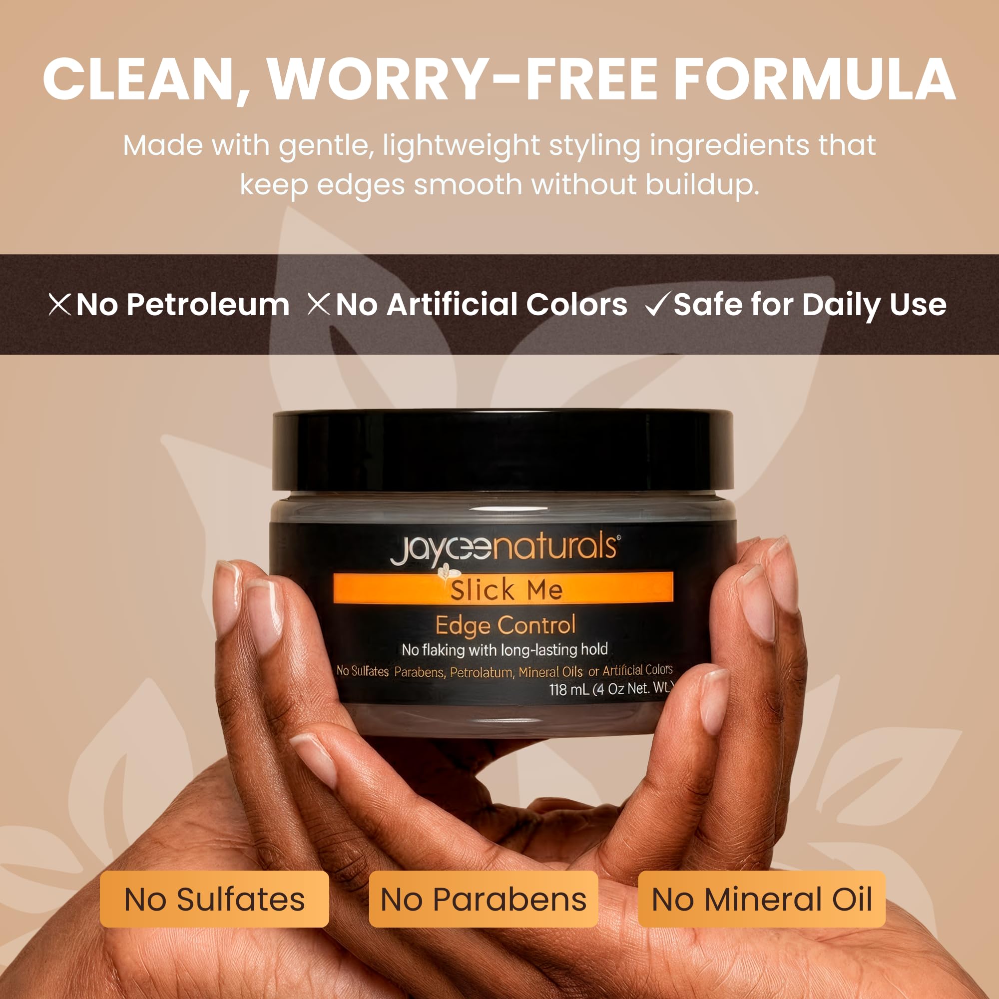 Jaycee Naturals Slick Me Edge Control provides a glossy, polished finish.