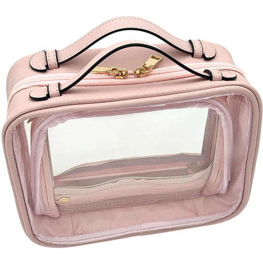 JAZD Clear Makeup Bag Pink clear design for quick access to cosmetics during travel