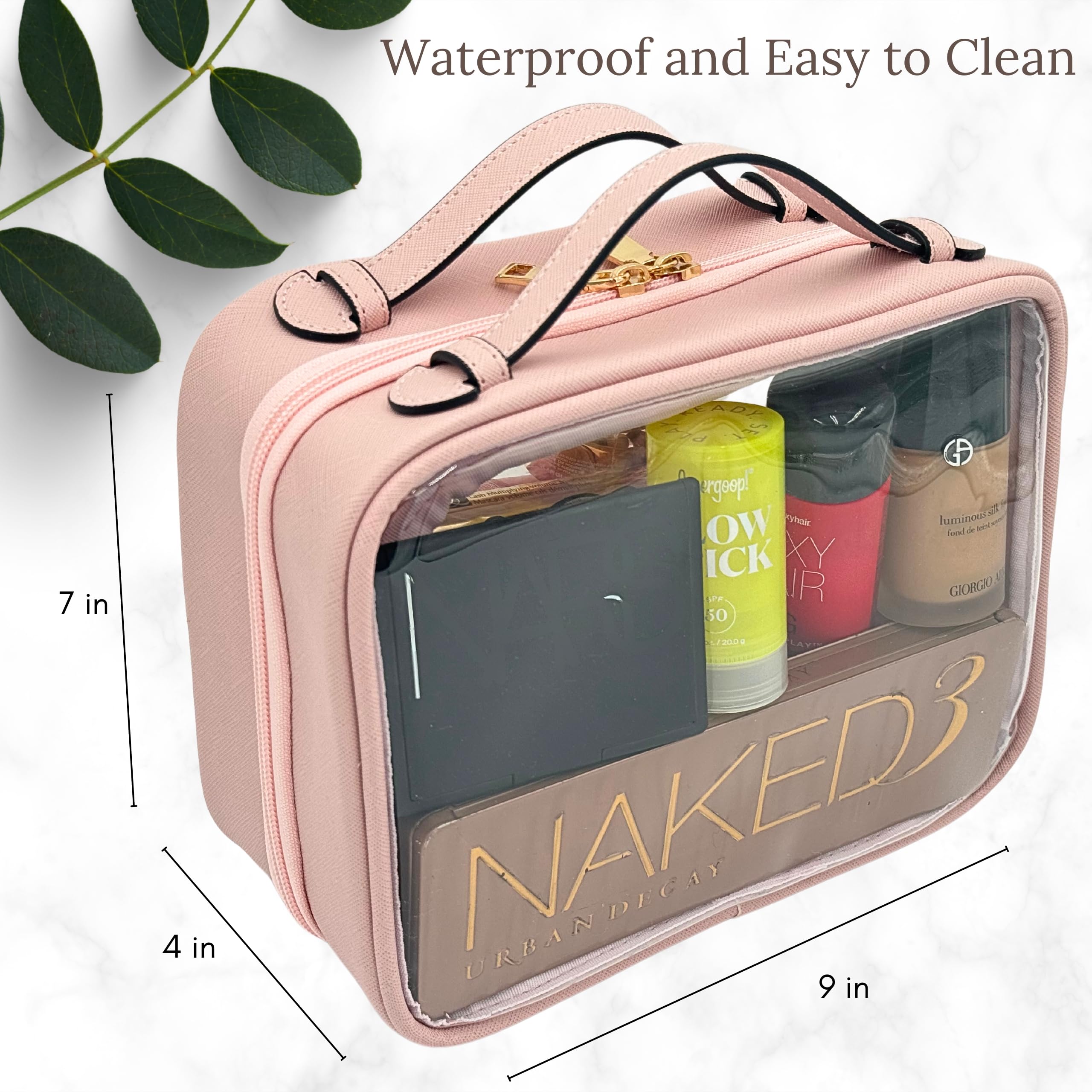JAZD Clear Makeup Bag Pink large capacity keeps skincare and makeup organized