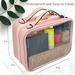 JAZD Clear Makeup Bag Pink large capacity keeps skincare and makeup organized