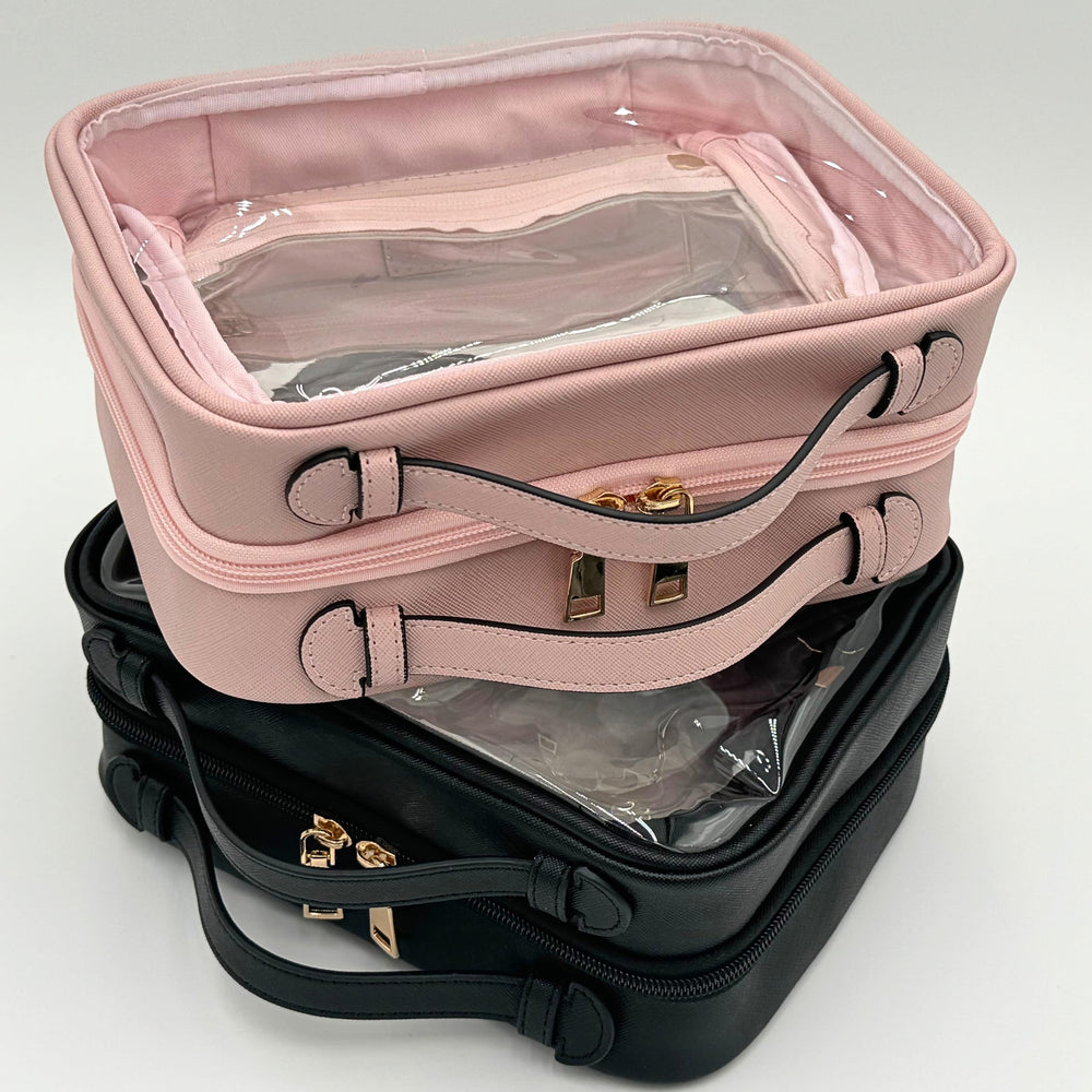 JAZD Clear Makeup Bag Pink two compartments with interior pockets for organization