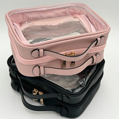 JAZD Clear Makeup Bag Pink two compartments with interior pockets for organization