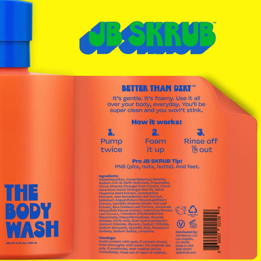 JB SKRUB body wash with natural citrus scent for a refreshing cleanse