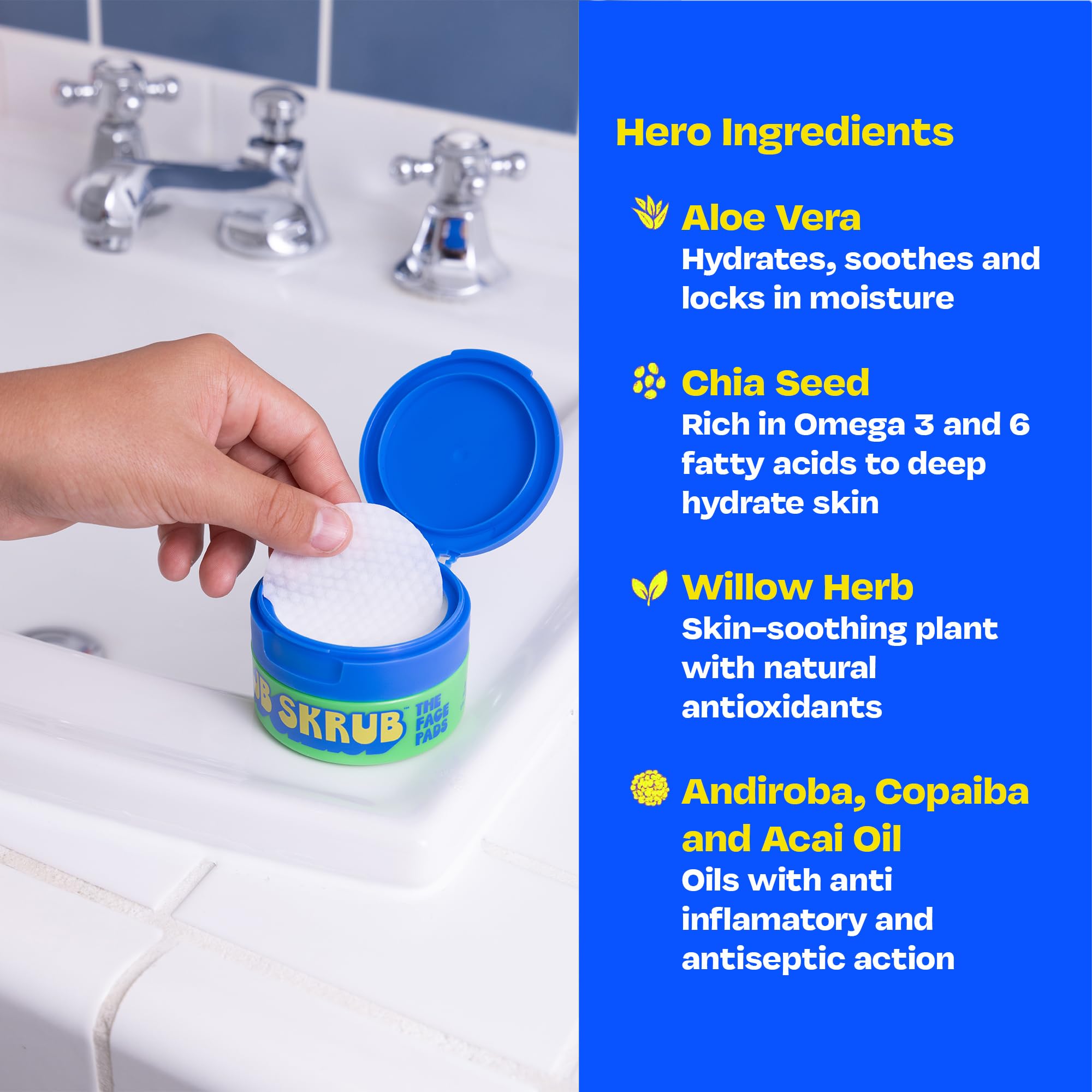 Ingredients close-up: succinic acid and aloe in JB SKRUB for sensitive skin.
