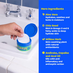Ingredients close-up: succinic acid and aloe in JB SKRUB for sensitive skin.