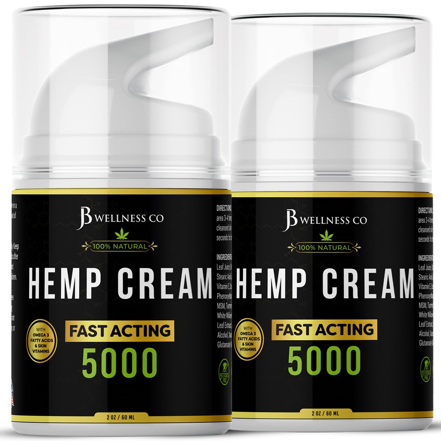JB Wellness Co hemp cream bottle front view for easy application and hydration