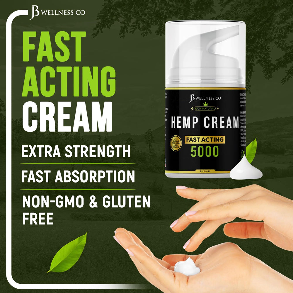 JB Wellness Co hemp cream label close-up showing ingredients and texture