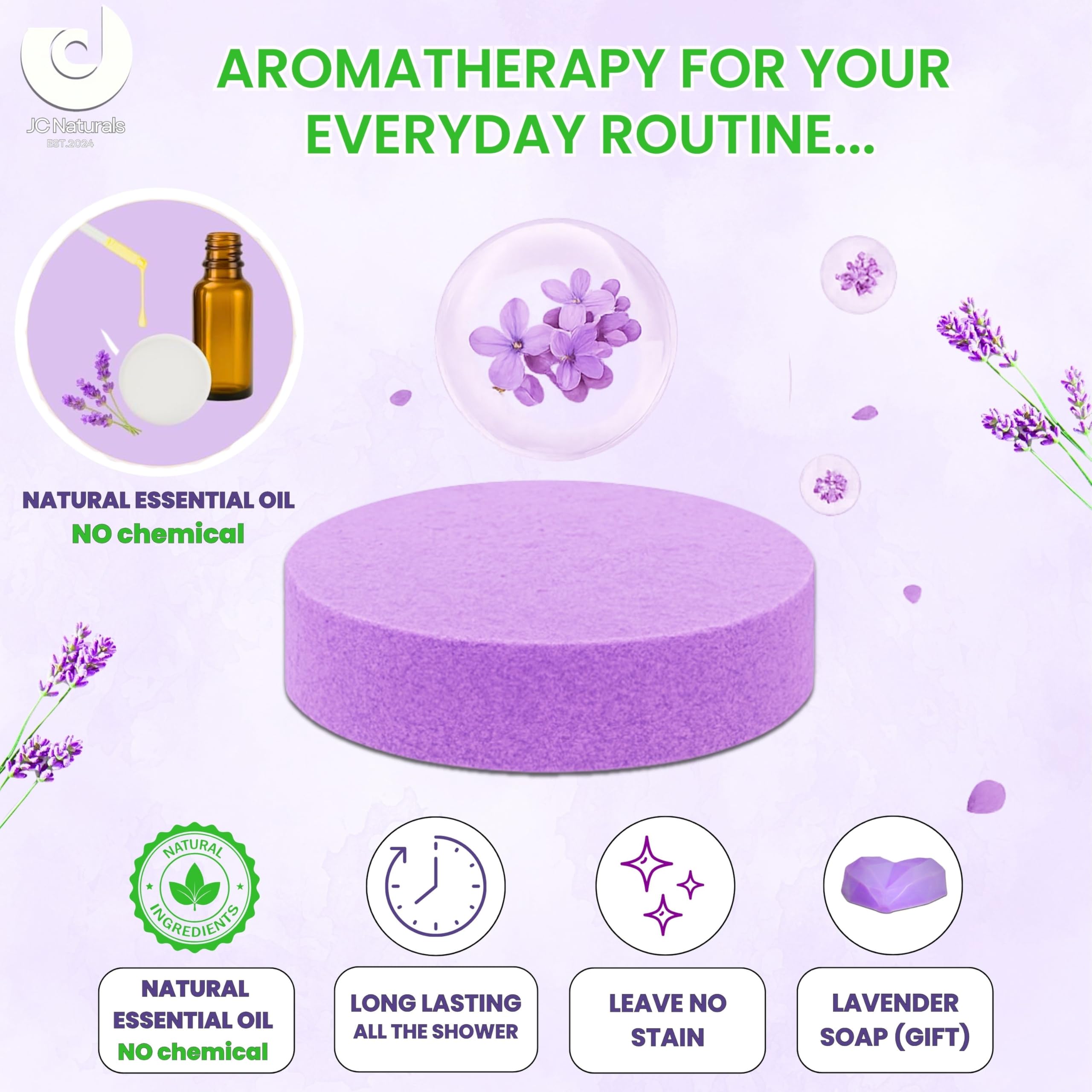 JC Naturals Lavender Shower Steamer XL activating steam for relaxation during routine