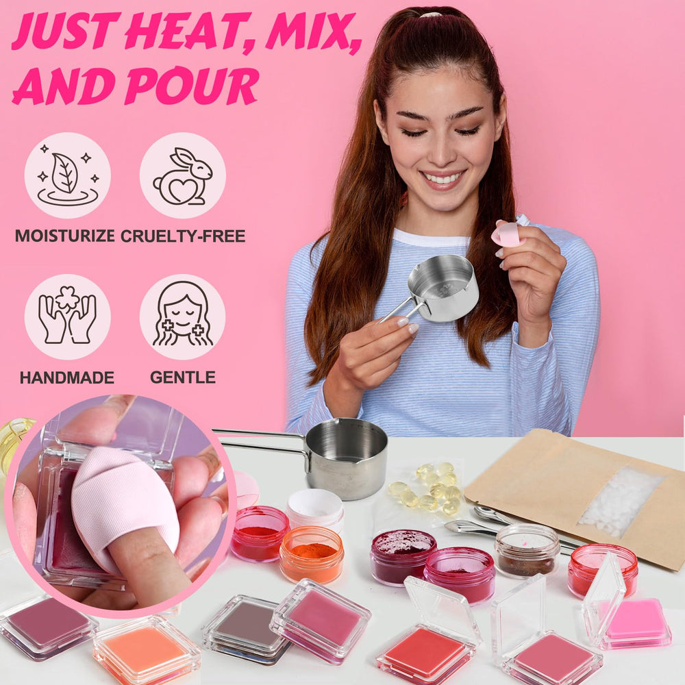 Cream blush application using the JCOOS kit for a dewy finish.