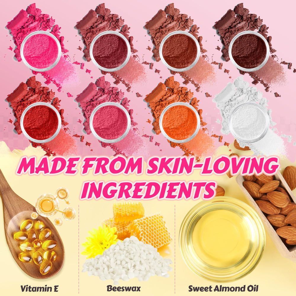 Eight pigment powders for versatile blush shades in JCOOS kit.